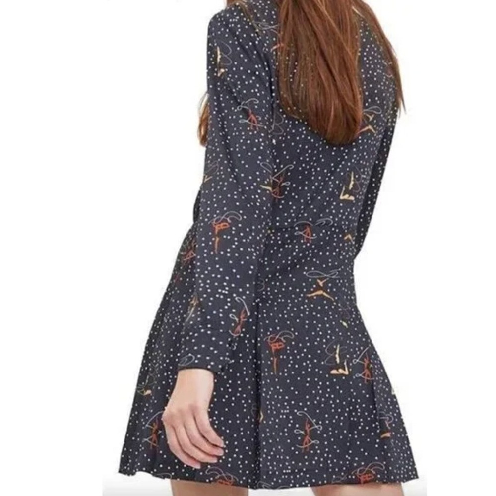 ZARA Gymnast Dancer Streamer Print Button Down Shirt Dress Navy Dark Blue Small - Picture 10 of 12